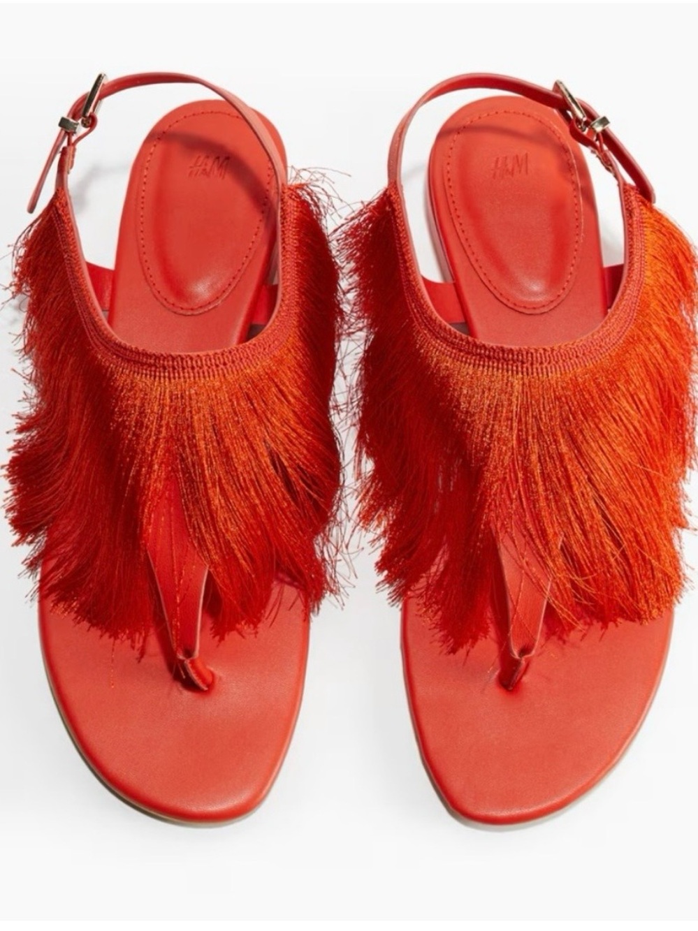 H&M Women's Orange-Red Fringe Slingback Sandals